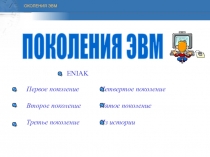 ПОКОЛЕНИЯ ЭВМ
Первое поколение Четвертое поколение
Второе поколение Пятое