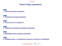 Тема 9. Ряды динамики 1. Понятие рядов динамики 2. Показатели ряда динамики 3