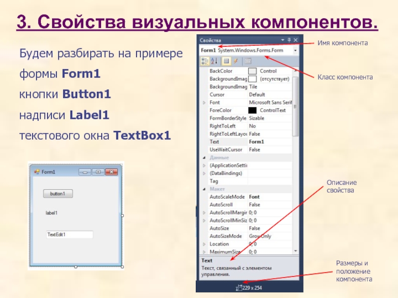 Свойства визуальных компонентов.