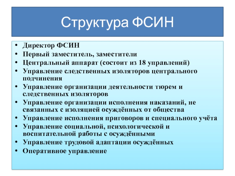 Схема таблица управление деятельностью тюрем и следственных изоляторов фсин россии