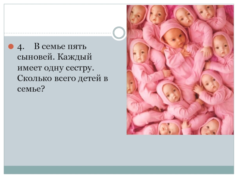 Пять сыновей. В семье 5 сыновей и у каждого есть сестра сколько детей в этой семье.