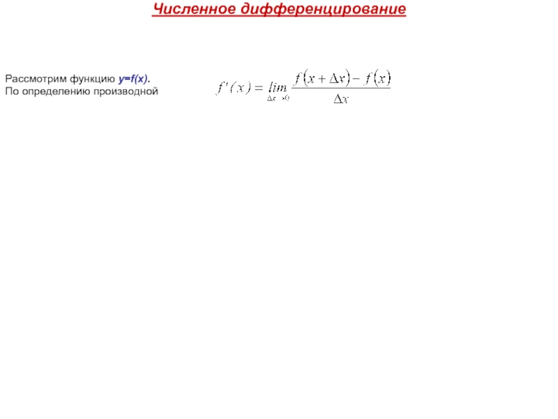 Численное дифференцирование
Рассмотрим функцию y = f ( x ).
По определению