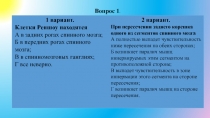1 вариант.
Клетки Реншоу находятся
А в задних рогах спинного мозга;
Б в