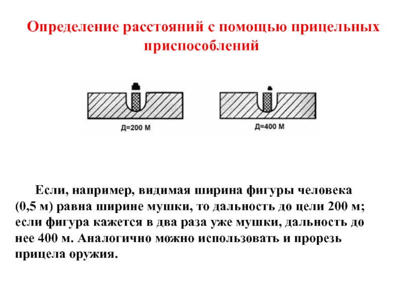 Определенное расстояние. Определение расстояния с помощью прицельных приспособлений. Определение дальности цели с помощью мушки. Дальность до цели с помощью мушки. Кроющая величина мушки АК-74.