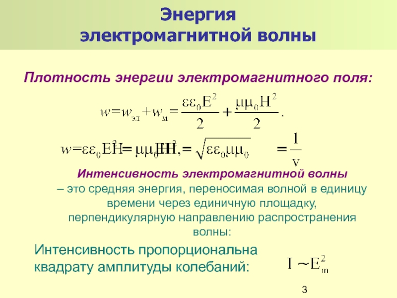 Интенсивность плоской электромагнитной волны