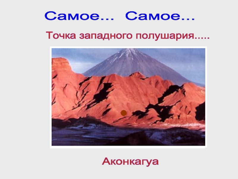 Высшая точка западного полушария. Аконкагуа. Рисунок вулкана Аконкагуа. Надпись Aconcagua.