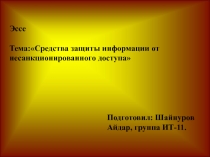 Эссе
Тема:Средства защиты информации от несанкционированного