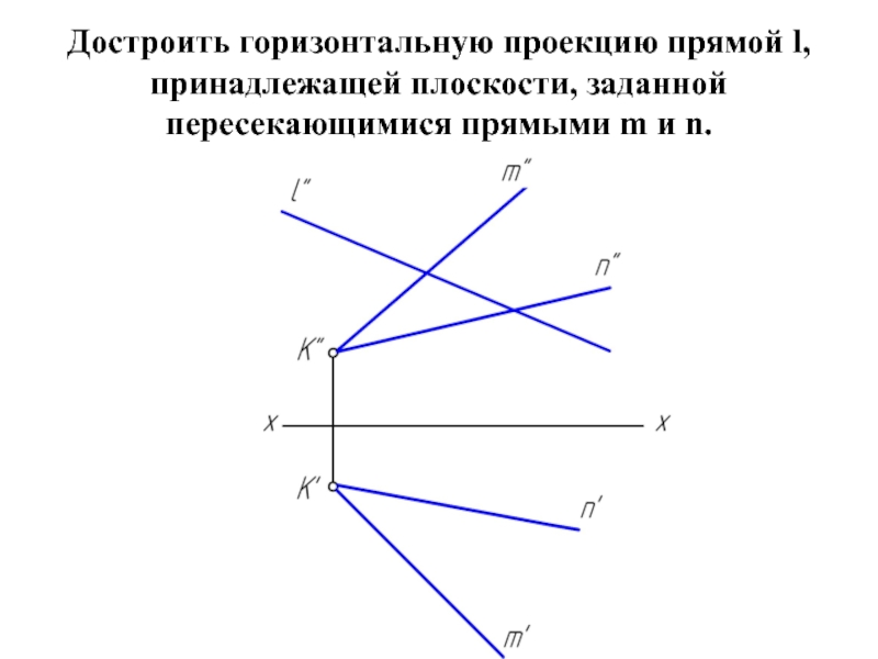 Достроить проекцию. Построить недостающую проекцию прямой принадлежащей плоскости. Прямая принадлежит заданной плоскости. Построить горизонтальную проекцию прямой. Достроить горизонтальную проекцию прямой.