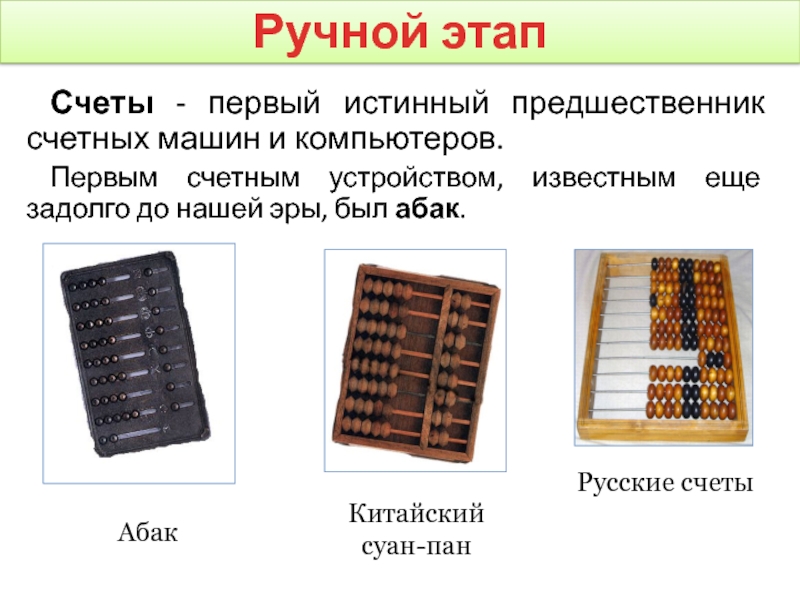 7 счетов. История развития вычислительной техники ручной этап. Домеханический период развития вычислительной техники Абак. Ручной этап развития вычислительной техники. Этапы развития вычислительной техники ручной этап.