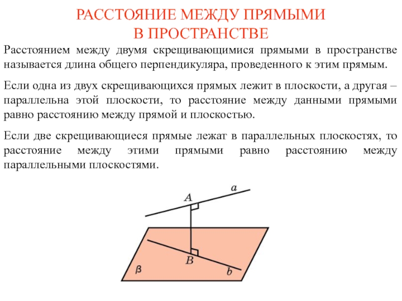 Презентация РАССТОЯНИЕ МЕЖДУ ПРЯМЫМИ В ПРОСТРАНСТВЕ