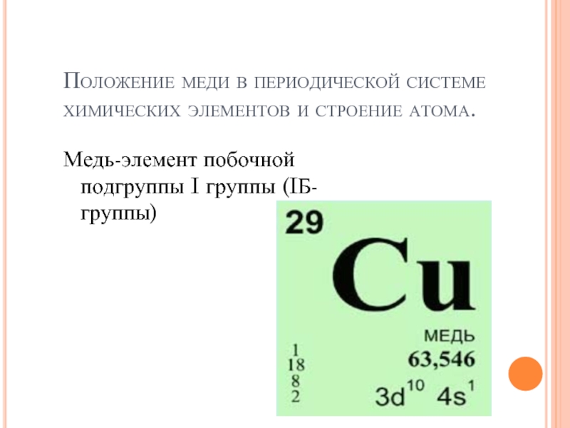 Положение элемента. Дать характеристику строения атома меди. Характеристика хим элемента медь. Характеристика меди по периодической системе Менделеева. Строение меди.