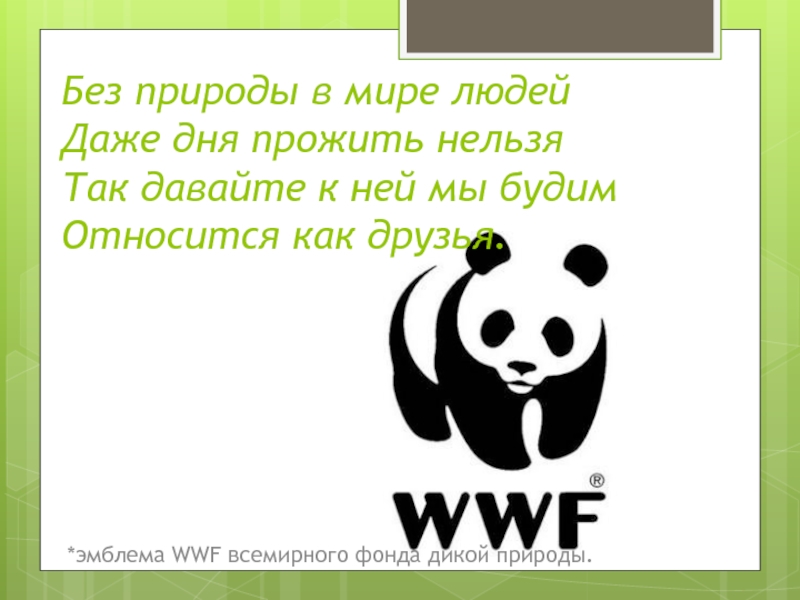 Wwf всемирный фонд дикой природы презентация