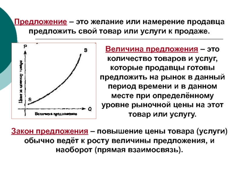 Предложение показывает. Предложение и величина предложения. Величина предложения товара это. Величина предложения примеры. Разница между предложением и величиной предложения.