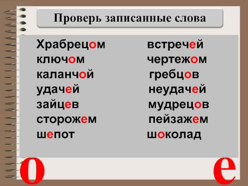 Чертежом в окончаниях имен существительных после шипящих