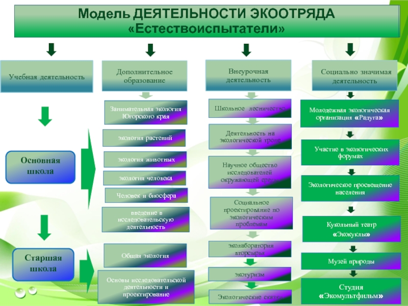 Презентация Модель ДЕЯТЕЛЬНОСТИ ЭКООТРЯДА Естествоиспытатели
Учебная