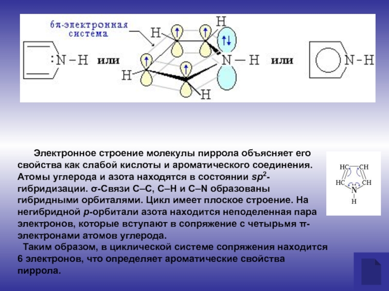 Электронное соединение атома азота. Электронное строение углерода в sp2 гибридизации. Электронное строение молекулы пиррола. Электронное строение углерода в sp2. Пиррол строение молекулы.