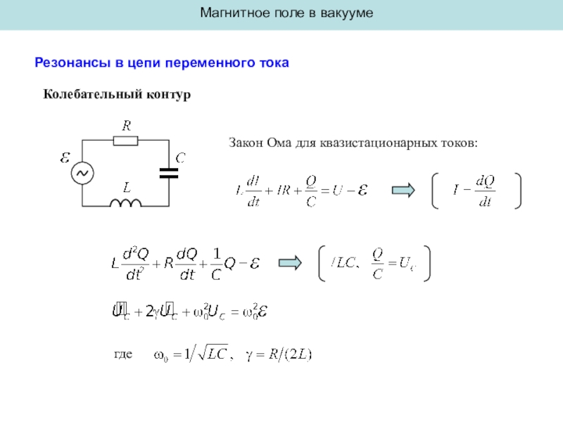 Максимальный ток колебательного контура. Цепи квазистационарного переменного тока. Магнитное поле квазистационарного тока. Закон Ома для индукционного тока. Квазистационарные процессы в колебательном контуре.