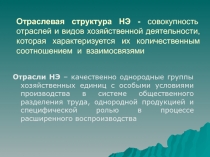 Отраслевая структура НЭ - совокупность отраслей и видов хозяйственной