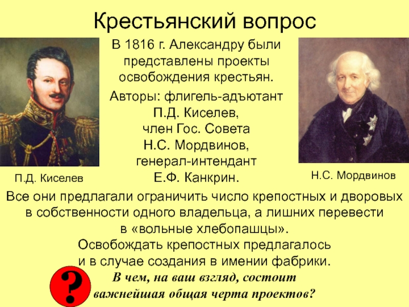 Проект аракчеева по отмене крепостного права кратко