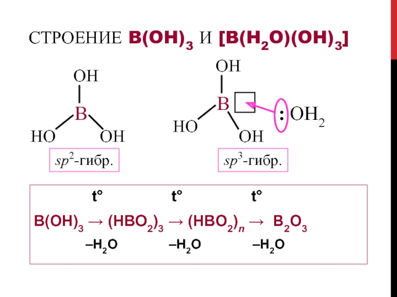 Строение B(OH)3 и [B(H2O)(OH)3]          t°
