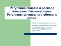 Механизмы действия инсулина Механизмы действия основных контринсулярных гормонов
