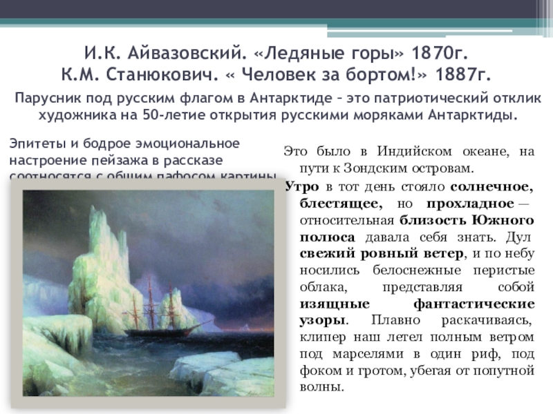 Устный русский айвазовский текст. Иван Айвазовский ледяные горы. Айвазовский ледяные горы в Антарктиде 1870. Описание картины Айвазовского ледяные горы. Текст про Айвазовского.