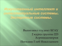 Искусственный интеллект и интеллектуальные системы. Экспертные системы