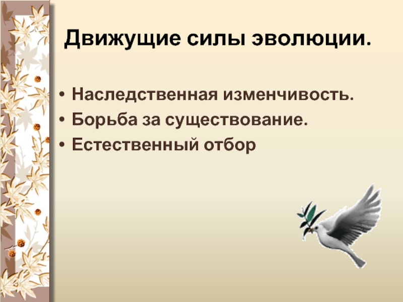 Результат движущих сил эволюции. Движущие силы эволюции естественный отбор. Наследственность и изменчивость движущие силы эволюции. Движущие силы эволюции борьба за существование. Движущие силы эволюции по Дарвину.