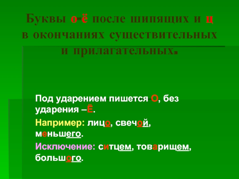 Под ударением в окончаниях пишется о