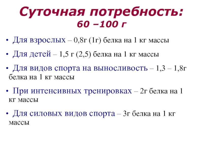 Суточная потребность белка