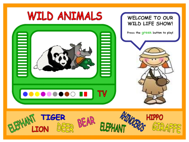 TV
WILD ANIMALS
WELCOME TO OUR WILD LIFE SHOW!
Press the green button to
