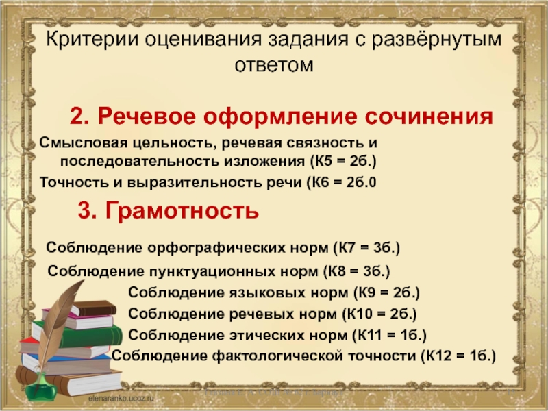 Как оцениваются задания егэ история. Задания с развёрнутым ответом. Речевое оформление сочинения. Точность и выразительность речи критерий ЕГЭ. Критерии ЕГЭ русский.