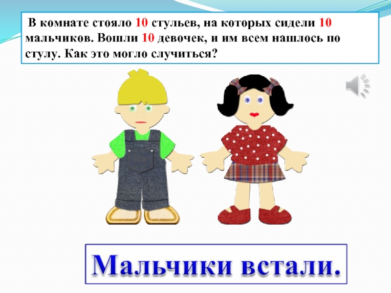 Входить 10. В комнате стояло 10 стульев на которых сидели 10 мальчиков.