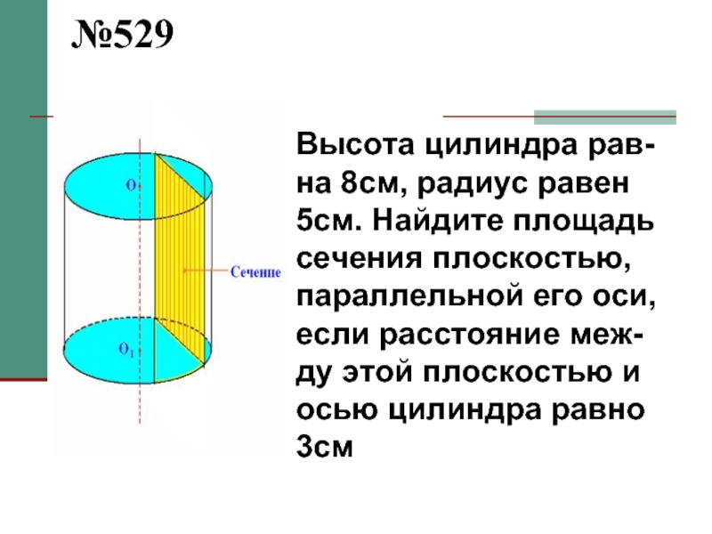 Площадь сечения цилиндра плоскостью параллельной оси. Площадь сечения цилиндра плоскостью параллельной его оси. Высота цилиндра 8 см радиус 5. Высота цилиндра равна 8 см радиус равен 5 см Найдите площадь сечения. Высота цилиндра равна 8 см радиус равен 5 см Найдите.