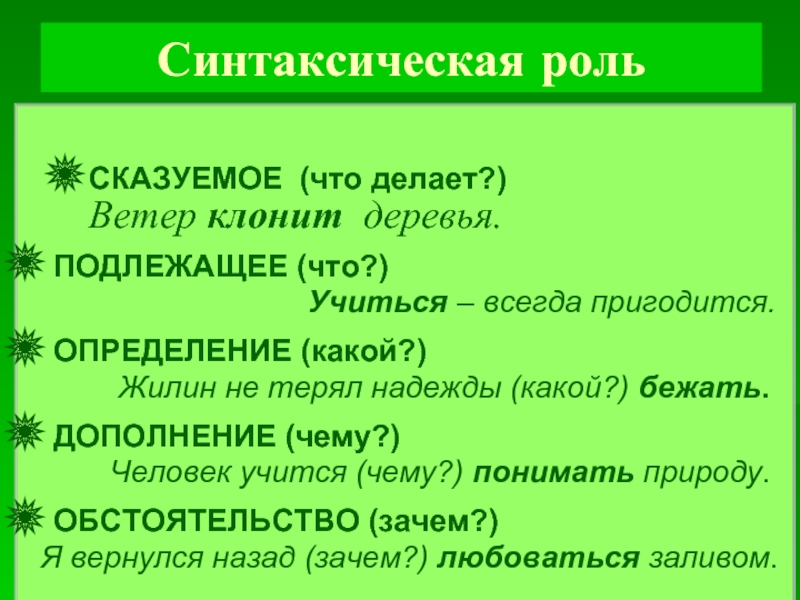 Ничем синтаксическая роль в предложении