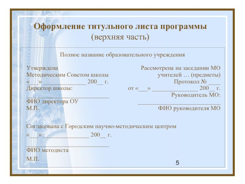 Лист полное имя. Оформление титульного листа программы. Оформление титульного листа программы работ. Оформление титульного листа программы развития школы. Титульный лист программы дополнительного образования.