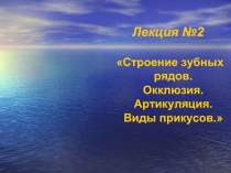 Строение зубных рядов. Окклюзия. Артикуляция. Виды прикусов