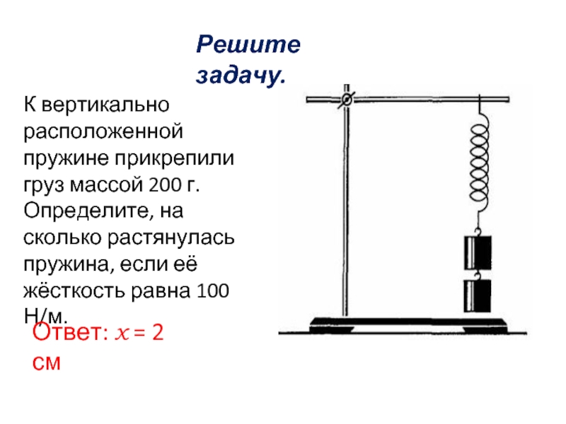 Жесткость пружины равна 50 н м. К потолку лифта прикреплена пружина жесткостью 100. К двум вертикально расположенным пружинам. К пружине длиной 12 см жесткостью 500н/м подвесили груз массой 3. На сколько сантиметров растянется пружина жесткостью 100н/м 200 г.