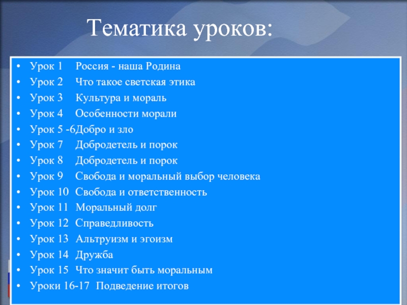 Тематика уроков