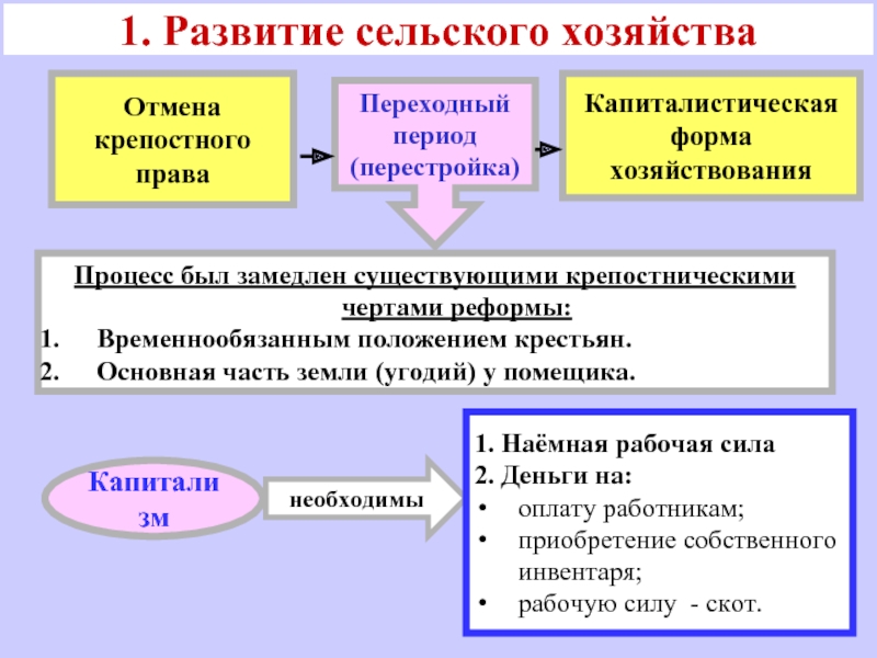 Сельское хозяйство и положение крестьян. Социально-экономическое развитие после отмены крепостного права. Сельское хозяйство после отмены крепостного права. Экономическое развитие после отмены крепостного права. Развитие сельского хозяйства в России при Александре 1.