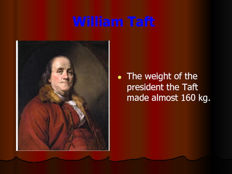 William TaftThe weight of the president the Taft made almost 160 kg.