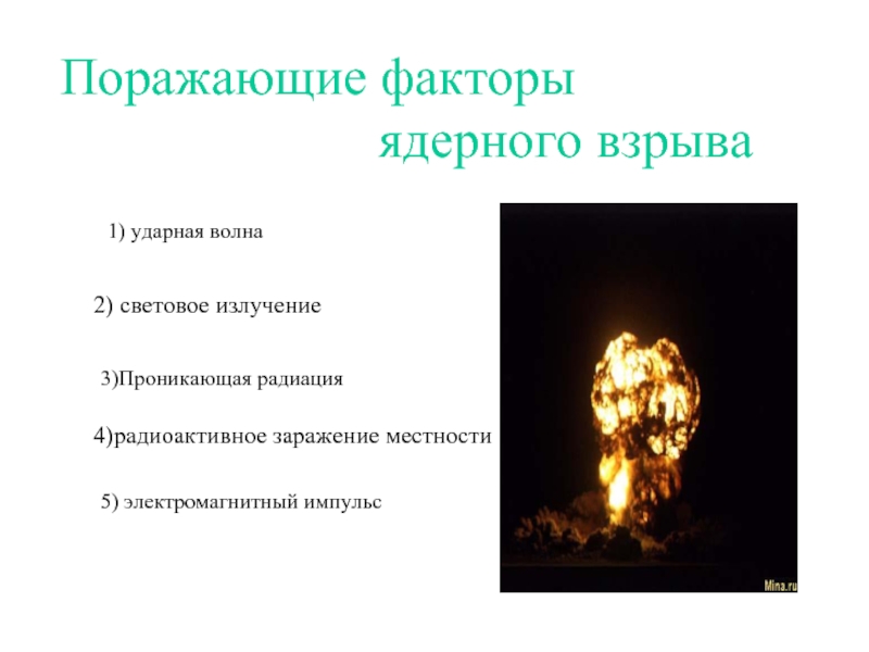 Поражающие факторы             ядерного взрыва 1)