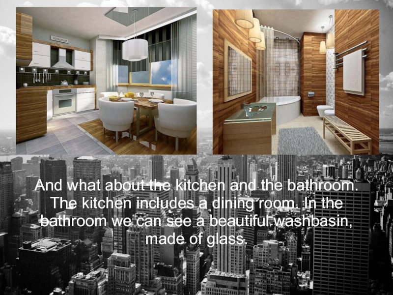 And what about the kitchen and the bathroom. The kitchen includes a dining room. In the bathroom