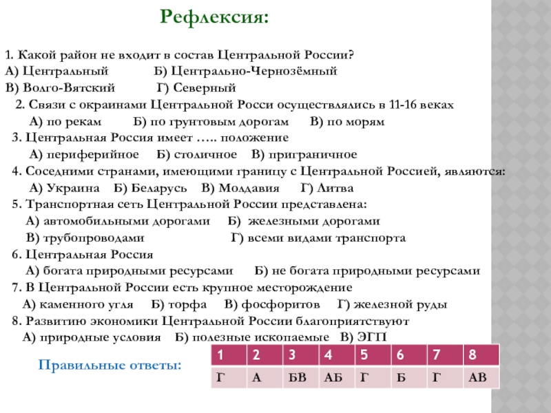 Эгп центральной россии по плану 9 класс