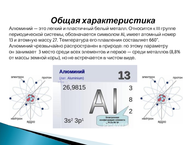 Дать характеристику алюминия по плану