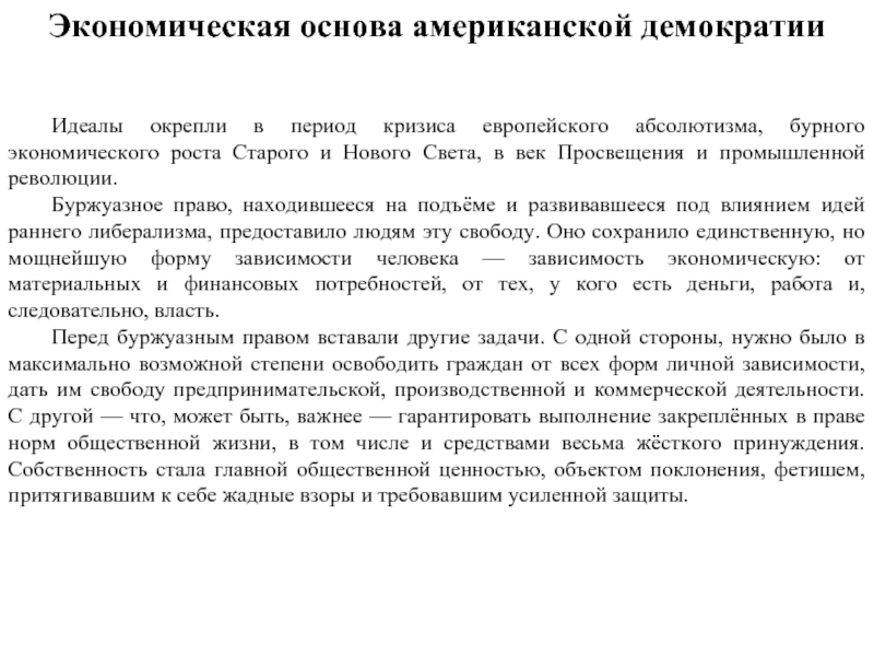 Основа америка. Экономическая основа американской демократии. Основы американской демократии