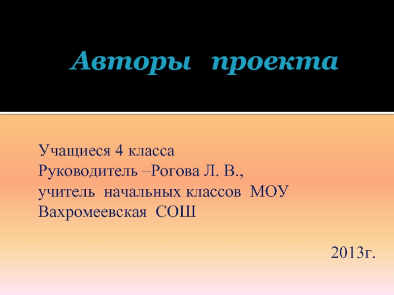 Авторы проектаУчащиеся 4 класса Руководитель –Рогова Л. В.,учитель начальных классов МОУ Вахромеевская СОШ2013г.