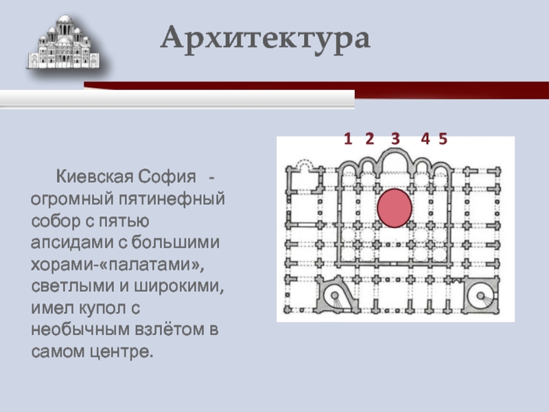 Киевская София  - огромный пятинефный собор с пятью апсидами с