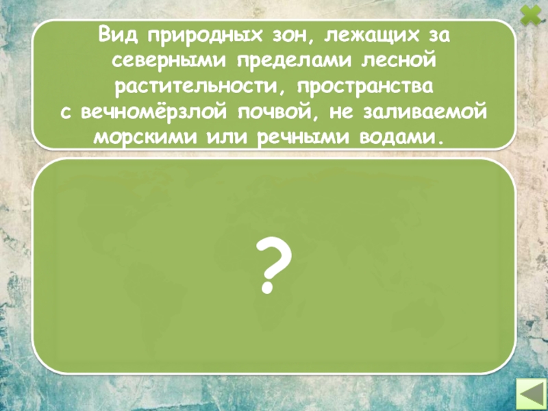 Северный предел. Природная зона с вечномерзлой почвой.