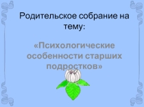 Психологические особенности старших подростков